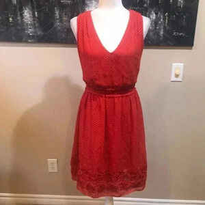 Max Studio Mini Polka Dot Ruffled Elastic Waist w/Flowers along Hem Midi Dress-M